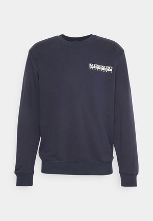 Marineblaues Sweatshirt aus Baumwollmischung mit langen Ärmeln, Rundhalsausschnitt und einem weißen Logodruck auf der linken Brust. Weicher Stoff, gerippte Bündchen.