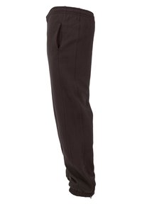 Pantaloni de trening negri dintr-un material moale, având un tiv elastic la talie, buzunare laterale și mancele strânse la gleznă.