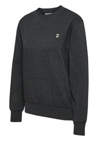 Donkergrijze sweatshirt van een katoenmix, met een ronde hals en geribde manchetten. Klein logodetail op de linkerkant van de borst.