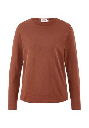 Langarmshirt mit Rundhalsausschnitt in Rostorange, aus weicher Baumwolle, mit flachen Nähten und lässiger Passform. Keine Muster oder Verzierungen.