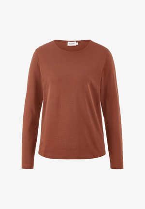 Langarmshirt mit Rundhalsausschnitt in Rostorange, aus weicher Baumwolle, mit flachen Nähten und lässiger Passform. Keine Muster oder Verzierungen.
