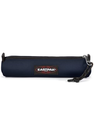 Navy blue Eastpak pencil case with a durable fabric, featuring a zipper closure and a black branded label on the front.