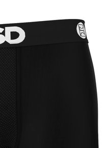 Fekete boxeralsó tömör anyagból. Oldalán texturált panel, és elasztikus derékrész kontrasztos logóval.