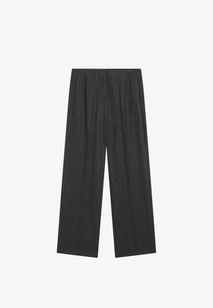 Šedé plisé kalhoty s širokými nohavicemi z texturované tkaniny s jemnými proužky, s vysokým pasem a v plné délce.