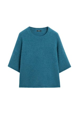 Maglione a maniche corte in misto cotone blu petrolio con scollo rotondo e vestibilità ampia e rilassata.