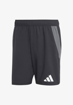 Pantaloni sportivi neri con un accentuazione grigia di lato, vita elastica, realizzati in tessuto leggero, con un dettaglio del logo bianco.