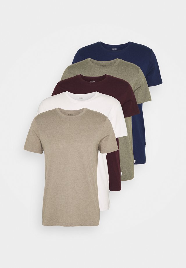 SHORT SLEEVE CREW 5 PACK - T-shirt - bas - off white/inidgo/burgundy/dusty olive/mushroom