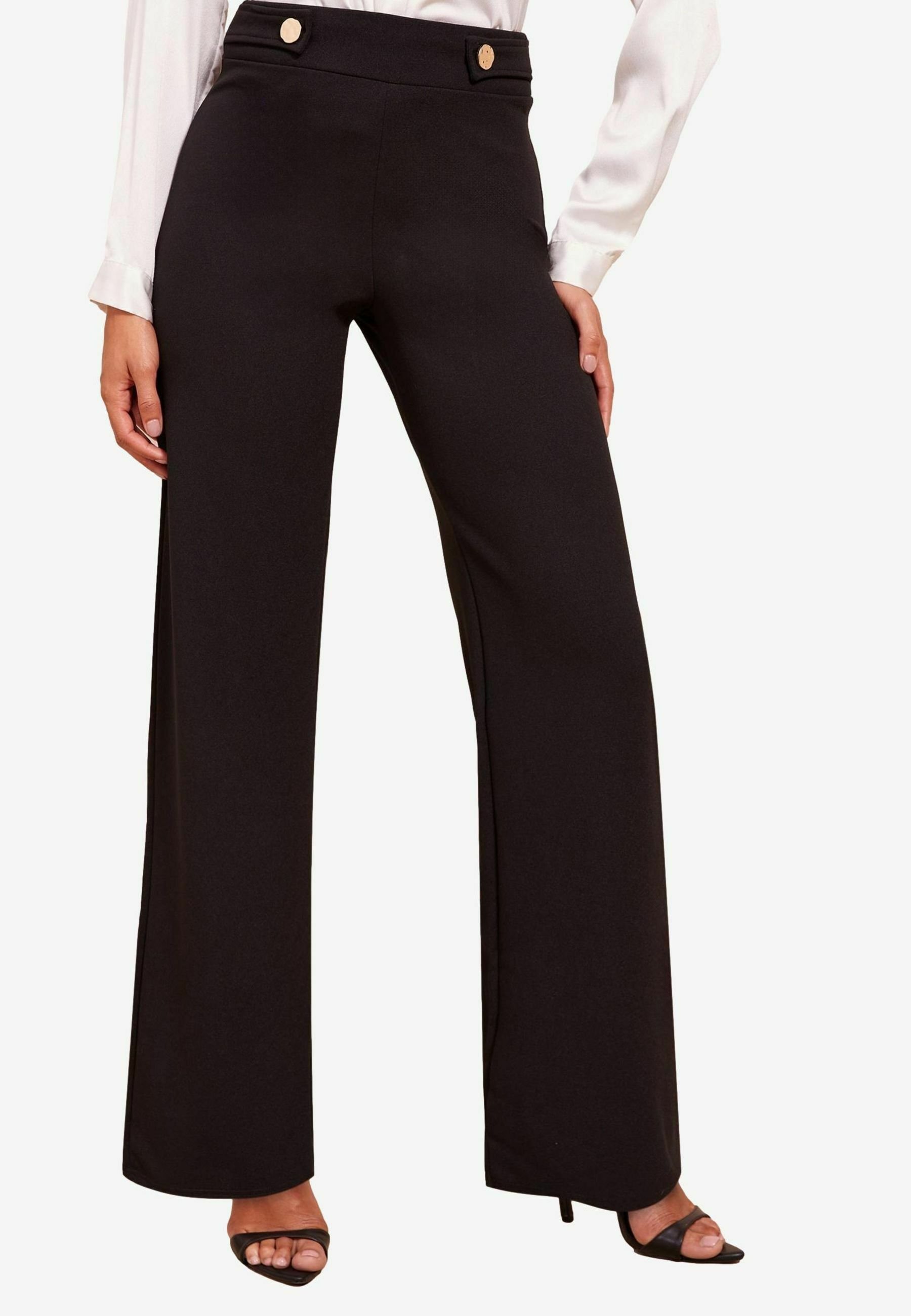 Friends Like These SMART TAB BUTTON WIDE LEG - Trousers - black - Zalando