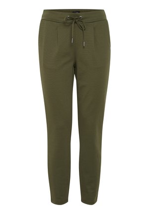 Olivgrüne Jogginghosen aus strukturiertem Material, mit einem Kordelzugbund, zwei Fronttaschen und einem taillierten Beindesign.