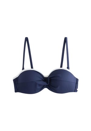 Marineblauer Bikini-Oberteil mit dünnen Schulterträgern und einem verdrehten Knotendetail in der vorderen Mitte.