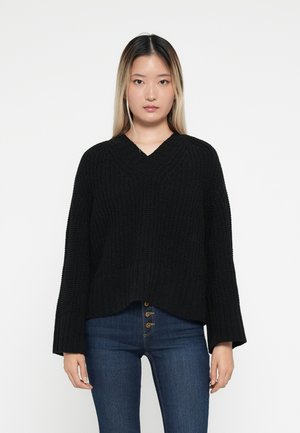 V NECK - Pulover - black