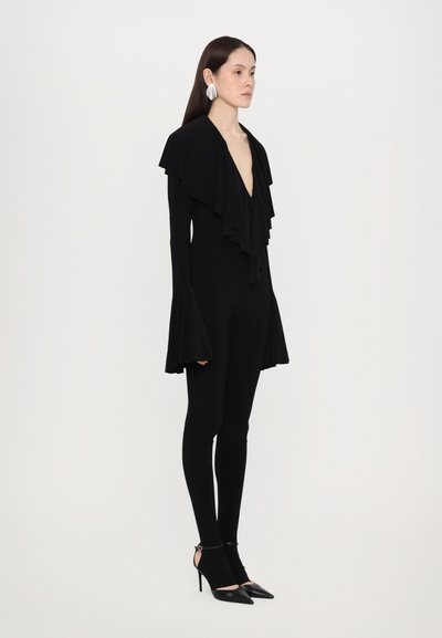 Norma Kamali LONG SLEEVE DEEP RUFFLE CATSUIT FOOTIE - Mono - black