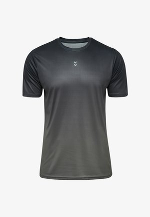 Herre kortærmet atletisk skjorte i gradient mørkegrå, lavet af glat, let stof med rund halsudskæring og diskret logodetalje.