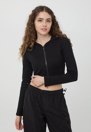 Terranova CROP A CON CAPPUCCIO  - Felpa con zip - nero