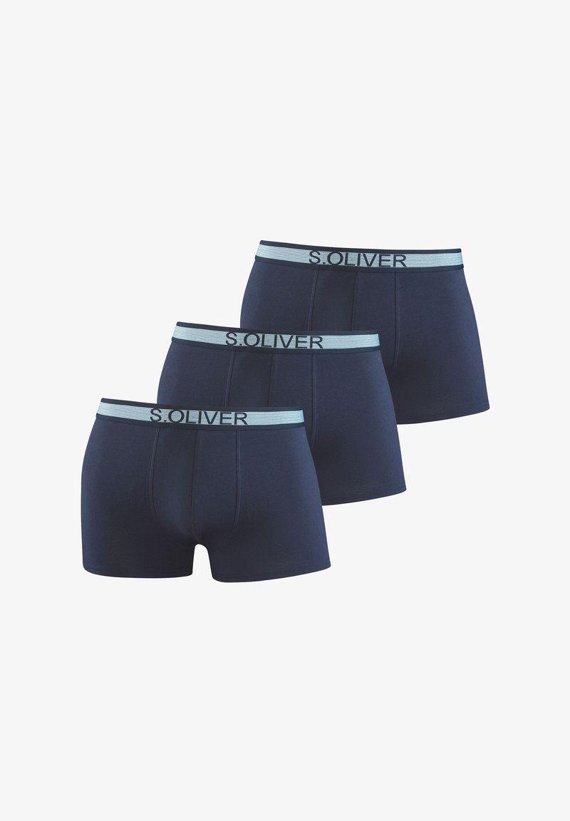 Pack de tres calzoncillos de algodón azul marino, con una cinturilla elástica azul claro que lleva el logo "S.OLIVER". Textura suave y diseño ajustado.