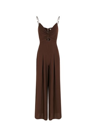 Morgan, MORGAN MORGAN WIDE-LEG JUMPSUIT WITH V-NECK - Mono - marron foncé