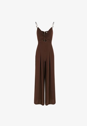 Morgan, MORGAN MORGAN WIDE-LEG JUMPSUIT WITH V-NECK - Jumpsuit - marron foncé