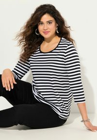 Ulla Popken STRIPED 3/4 SLEEVE  TEE - Maglietta a manica lunga - black