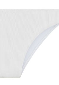 Weißer Bikini-Hintern mit geripptem Textur, ausgestattet mit einem glatten Futter. In einer low-rise Form mit Brief-Style-Abdeckung geschnitten.