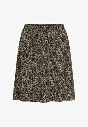 Gonna con stampa leopardata dotata di vita elastica, realizzata in tessuto morbido, con una forma svasata e una palette di colori neutra in tonalità beige e nero.