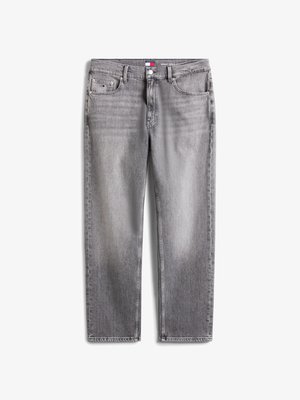 Grå denimjeans med rak passform, som har en femfickdesign, subtil blekning och knäppning. Inkluderar logodetalj på midjebandet.