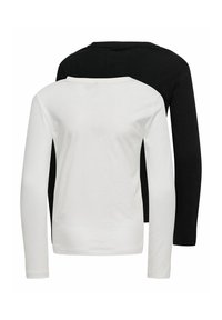 Langermede skjorter i svart og hvitt, med rund hals og en glatt bomullstekstur. Designet på baksiden viser kontrastfarger.