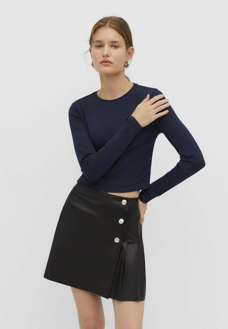 Stradivarius CROPPED Top s dlhým rukávom dark blue/tmavomodrá