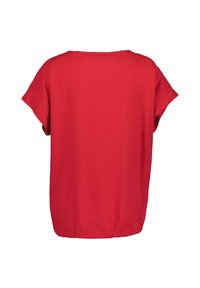 Blusa rossa a maniche corte con vestibilità rilassata, caratterizzata da un collo rotondo e un orlo inferiore elasticizzato per un look casual. Tessuto dalla superficie liscia.