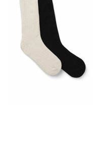 Due paia di calzini, uno in crema con texture a coste e uno in nero, entrambi con una finitura liscia e lunghezza standard alla caviglia.