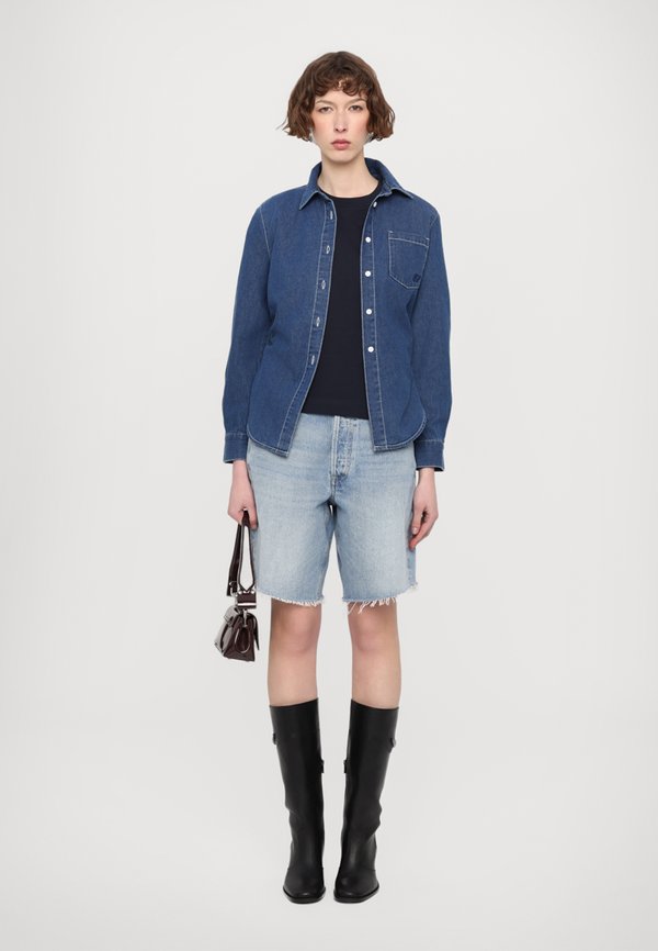 MARIA - Button-down blouse - light worn denim2