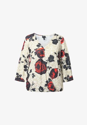 Ulla Popken, WICKELOPTIK V-AUSSCHNITT 3/4-GLOCKENÄRMEL - Langærmet T-shirt - off white