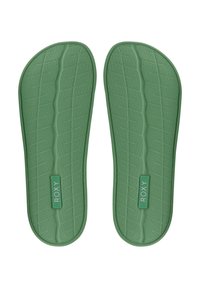 Groene rubberen inlegzolen met een gestructureerd oppervlak met een ruitpatroon en een Roxy-logo label in het midden.