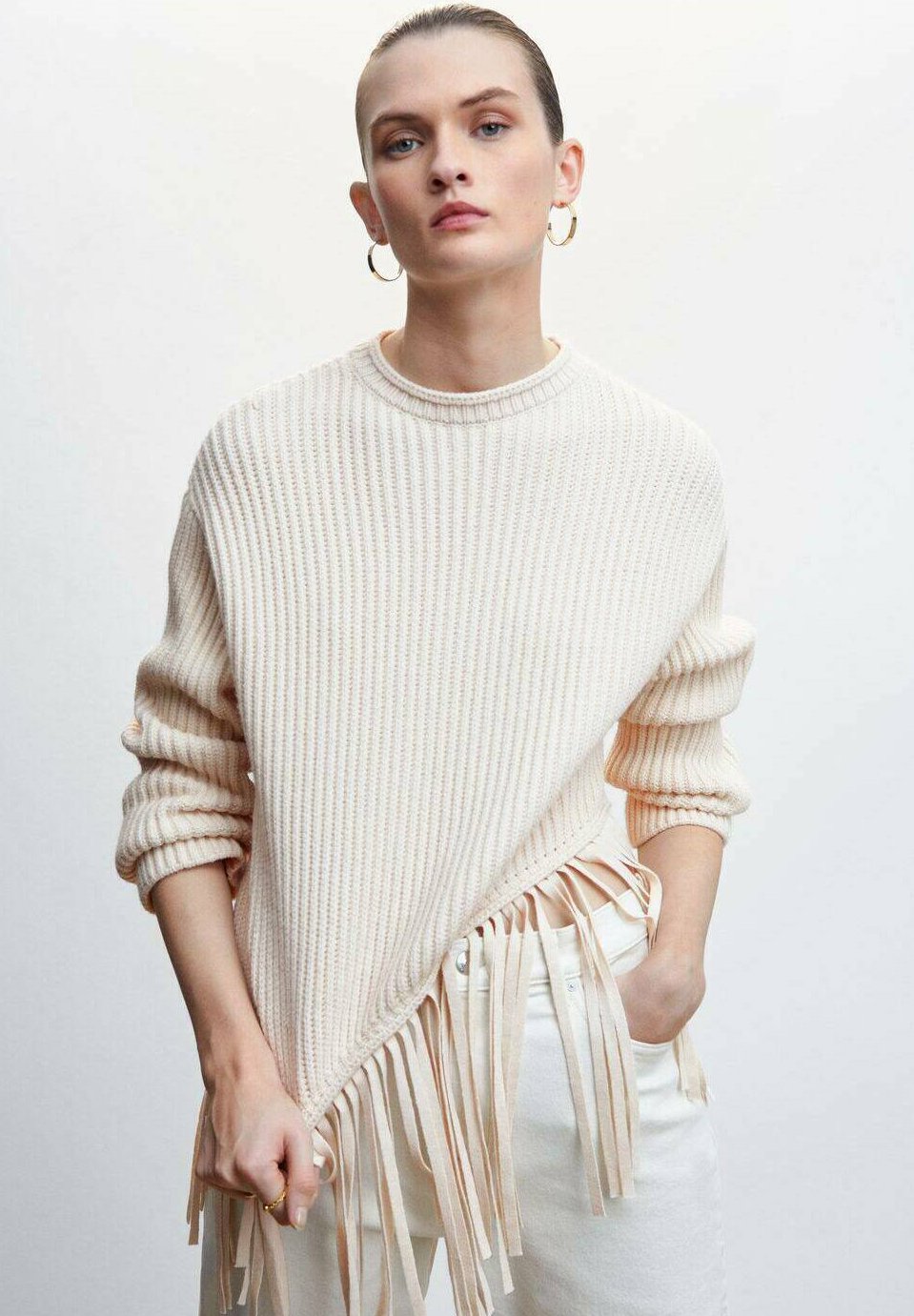 Mango de punto - ecru/crema -