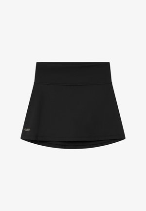 Falda pantalón deportiva negra con una cintura ancha y un pequeño logo impreso cerca del dobladillo en el lado izquierdo.