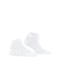 Chaussettes blanches à la cheville avec un motif texturé de petits points colorés en noir, marron et gris, dotées d'un revers côtelé et d'un orteil lisse.
