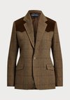 SUEDE TRIM PLAID WOOL BLAZER - Blejzer - olive