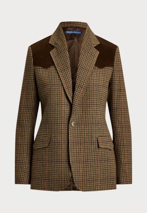 SUEDE TRIM PLAID WOOL BLAZER - Blazer - olive