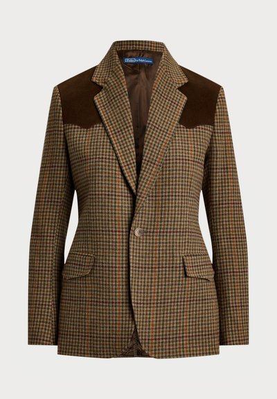 Polo Ralph Lauren SUEDE TRIM PLAID WOOL BLAZER - Blézer - olive
