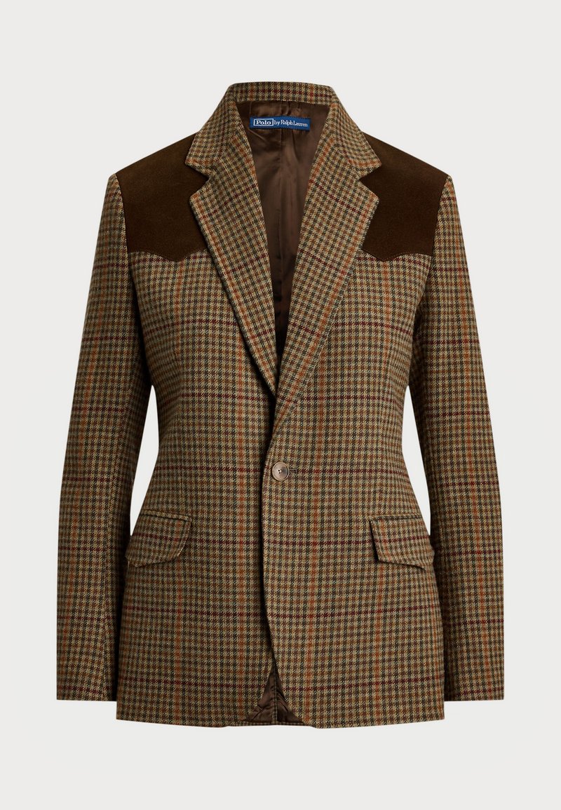 Polo Ralph Lauren SUEDE TRIM PLAID WOOL BLAZER - Bleiseri - olive