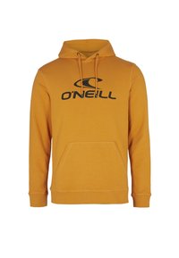Gelbe Kapuzenjacke aus Baumwolle, mit einer Kängurutasche, verstellbarem Kapuzenzug und einem großen schwarzen O'Neill-Logo auf der Vorderseite.