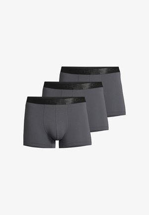 Graue Boxershorts mit einem schwarzen Bund, aus einem weichen, elastischen Stoff gefertigt. Das Design ist eng anliegend, mit einer glatten Textur und ohne sichtbare Muster.
