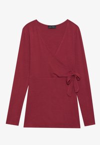 Długo-sleeve głęboko czerwony top z wiązaniem z boku i dekoltem w kształcie litery V, wykonany z miękkiej tkaniny, oznaczony marką Anna Field.