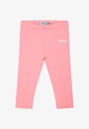 Leggings en coton rose au design ajusté, présentant un petit logo blanc "KENZO PARIS" sur le devant. Texture lisse et coupe longueur cheville.