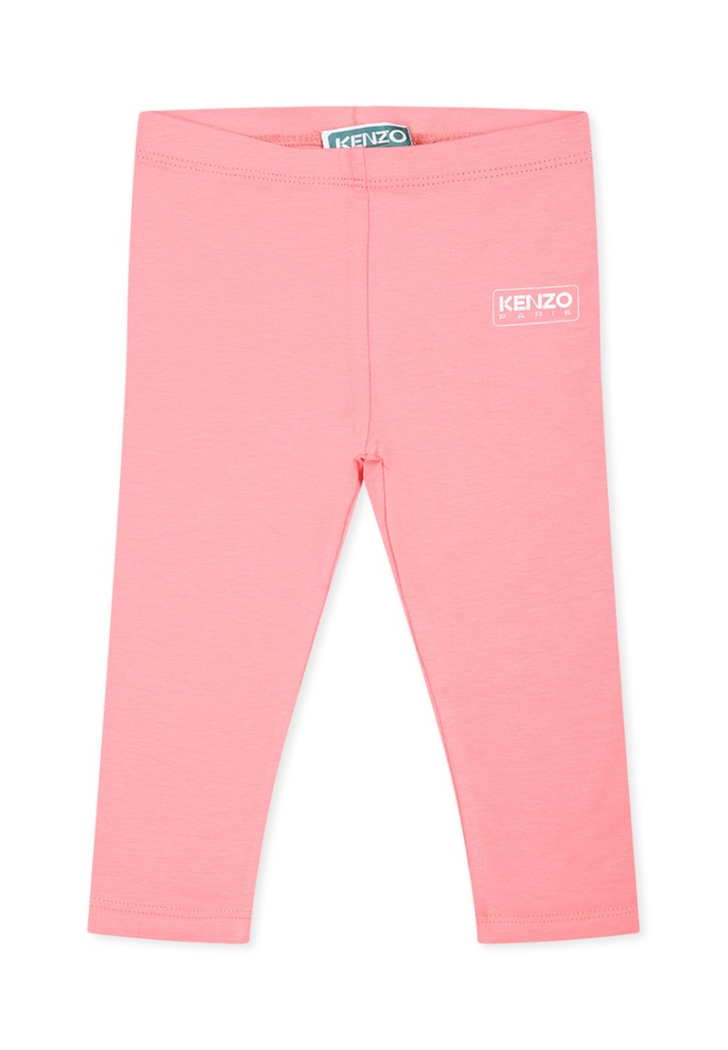 Leggings en coton rose au design ajusté, présentant un petit logo blanc "KENZO PARIS" sur le devant. Texture lisse et coupe longueur cheville.
