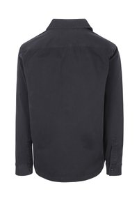 Donker marineblauw overhemd met lange mouwen van een katoenmix. Voorzien van een klassieke kraag, knopeinden en een eenvoudige textuurdesign. Geen zichtbare patronen.