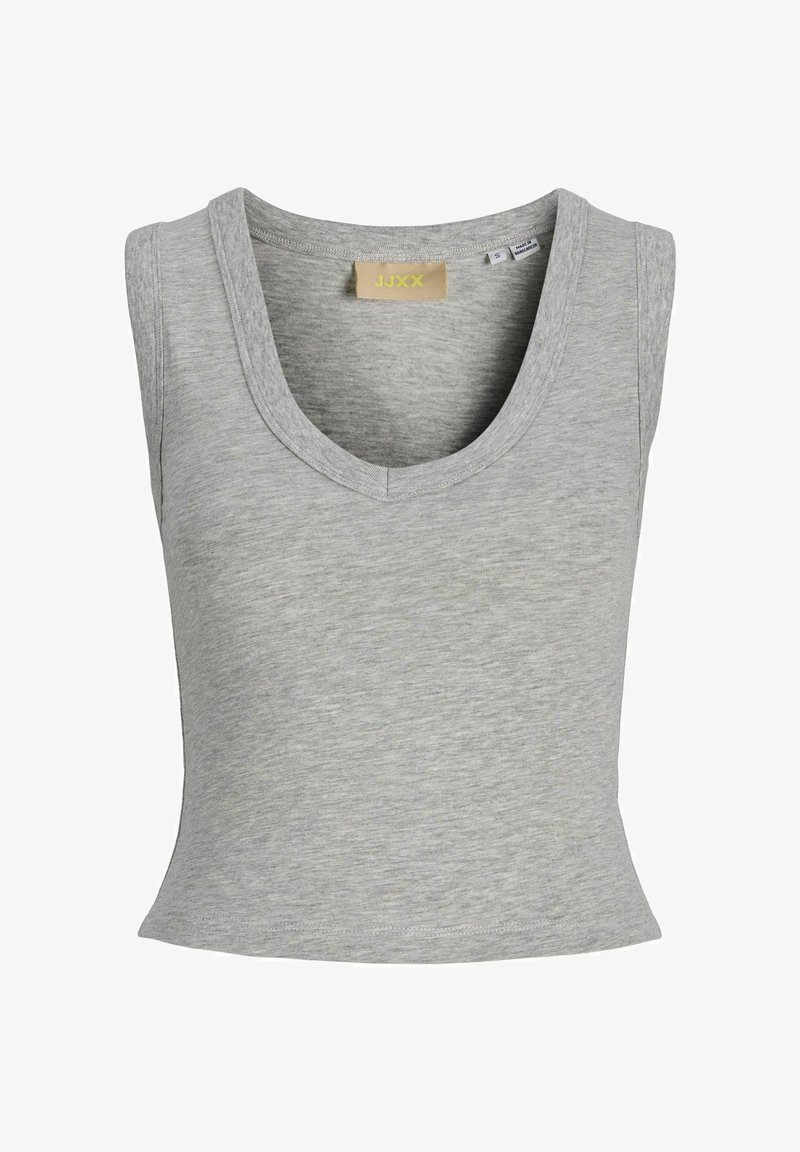 Αμάνικο crop top ανοιχτό γκρι με V-λαιμόκοψη και υφασμάτινη ετικέτα "JJXX" στο πίσω μέρος του λαιμού.