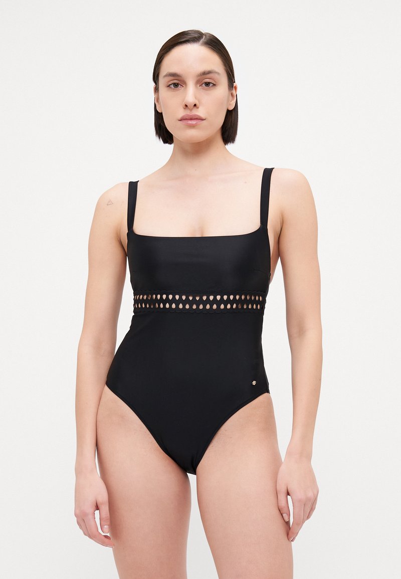 BOSS EYELET SWIMSUIT - Kopalke - black