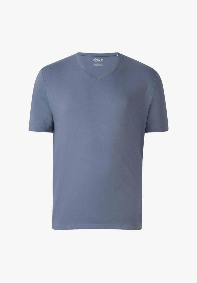 Korte mouw, V-hals t-shirt in lichtblauw, gemaakt van zachte katoen. Heeft een klein geborduurd logo op de borst en een klassieke pasvorm.