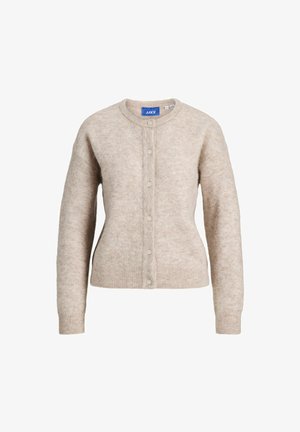 Bežīgs vilnas kardigans ar apaļu kakla izgriezumu, garām piedurknēm, pogu aizdari un ribotas apakšmalas un piedurknes. Mīksta tekstūra ar nedaudz pūkainu izskatu.