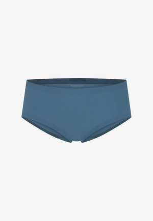 Culotte hipster pour femmes de couleur bleu clair, fabriquée en tissu lisse avec une large ceinture, présentant des coutures minimales et sans motifs visibles.